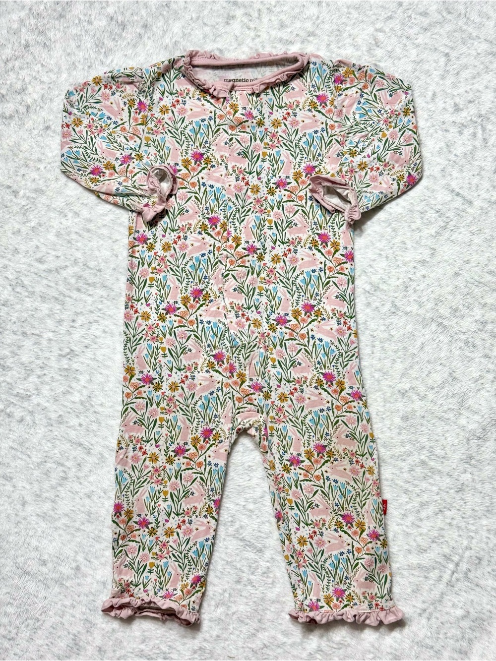 Magnetic Me Bunny Wildflower Footless Sleeper 6-9M Baby Girl Modal Pink Ruffle